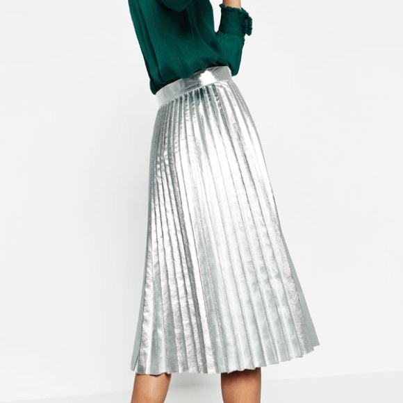 Zara Metallic Pleat Skirt