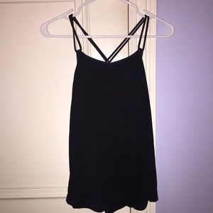 black Lululemon open-back tank with built-in bra