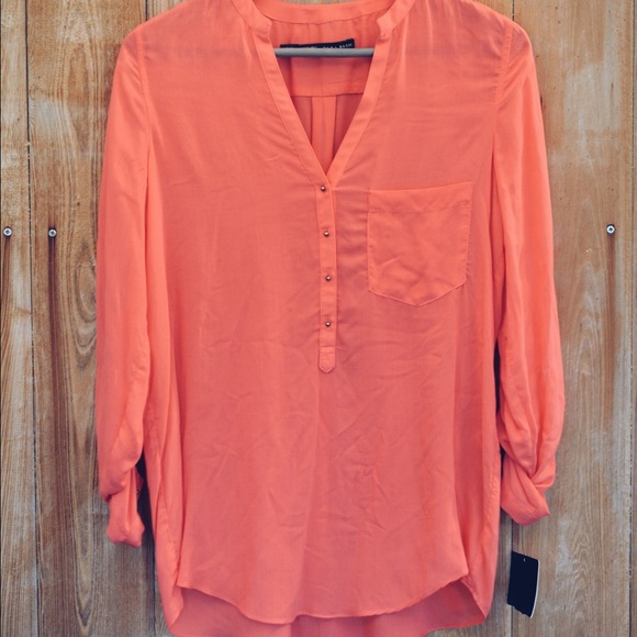 NEW! Button neck blouse.Gold-toned buttons front