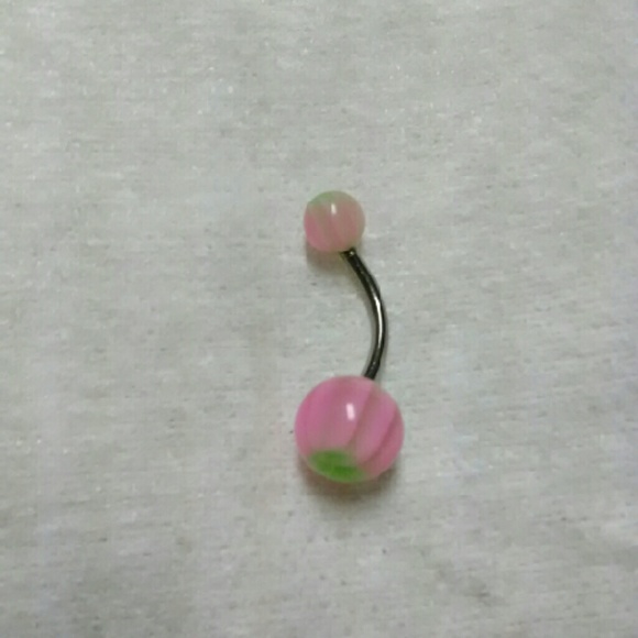 Green Leaf Pink Belly Button Ring