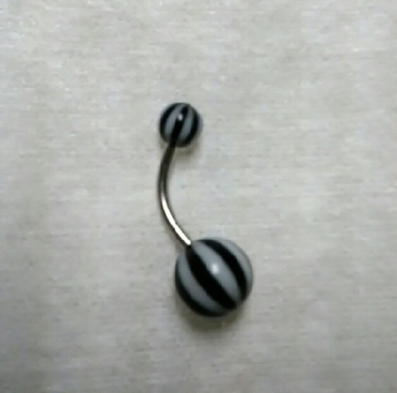 Black and White Striped Belly Button Ring