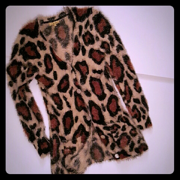 Fuzzy Leopard print Cardigan Sweater