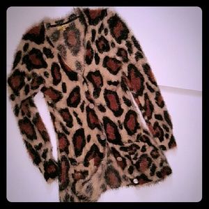 Fuzzy Leopard print Cardigan Sweater