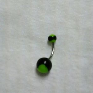 Black Ball with Lime Green Heart Belly Button Ring