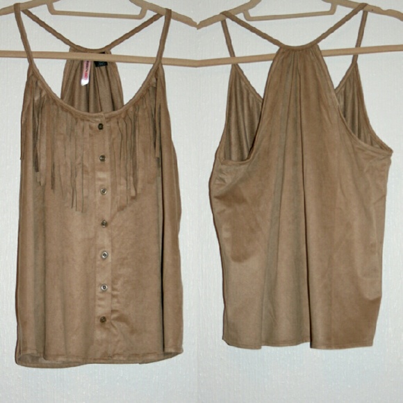 ❌SOLD❌ Faux Suede Button Down Top w/ Fringe NWT - Picture 2 of 4