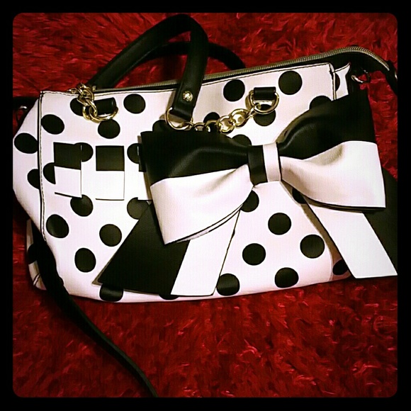 Betsey Johnson B&W dot bow purse