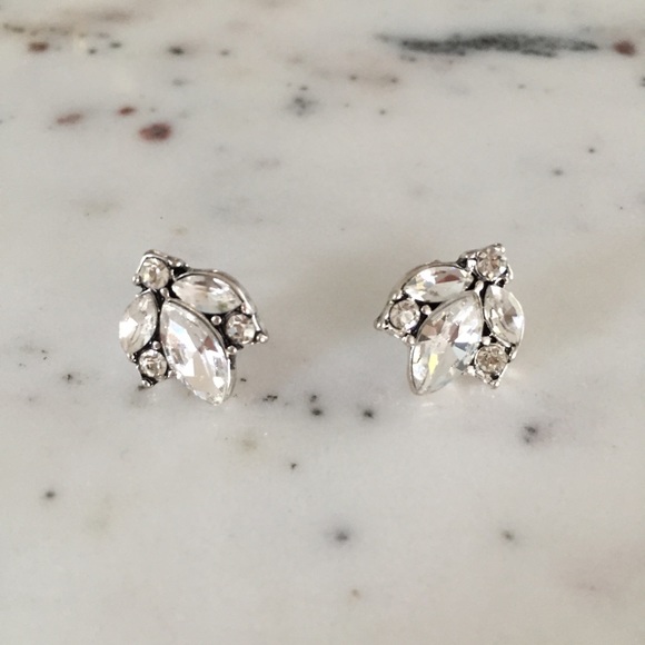 "Alice" Earrings || Clear Crystal Leaf Studs - Picture 2 of 7