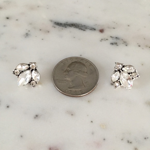 "Alice" Earrings || Clear Crystal Leaf Studs - Picture 4 of 7