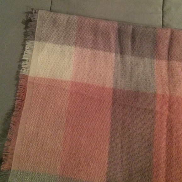 Pink,gray and cream plaid scarf