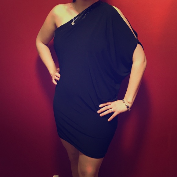 Black party dress one shoulder