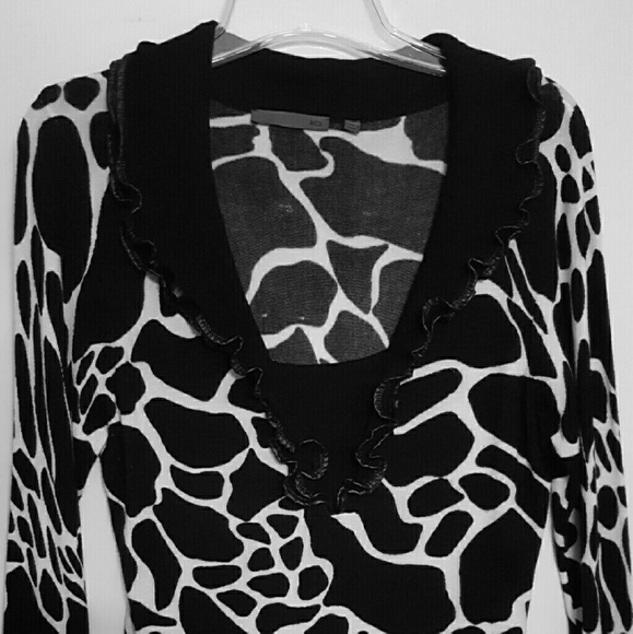 Animal print Sweater w/Leather Trim Collar