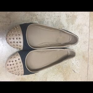 Bamboo black studded metal cap-toe ballet flats