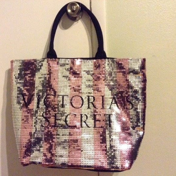 Silver & Pink Sequined Victoria's Secret Tote Bag