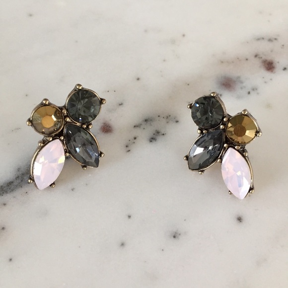 "Lacie" Earrings || Gray & Pink Crystal Statement - Picture 2 of 6