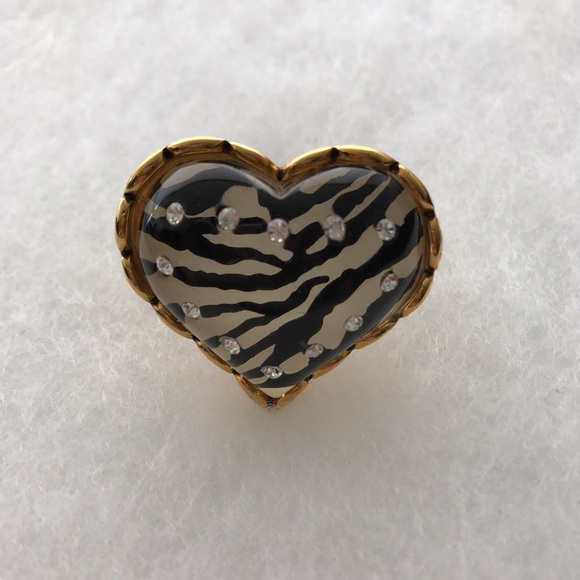 Betsy Johnson zebra printed heart ring