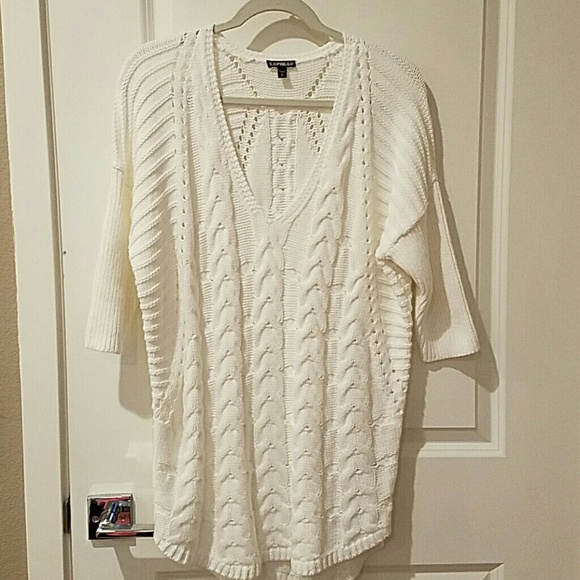 Express white v neck cable knit sweater