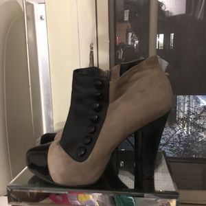 Grey and black heeled ankle booties