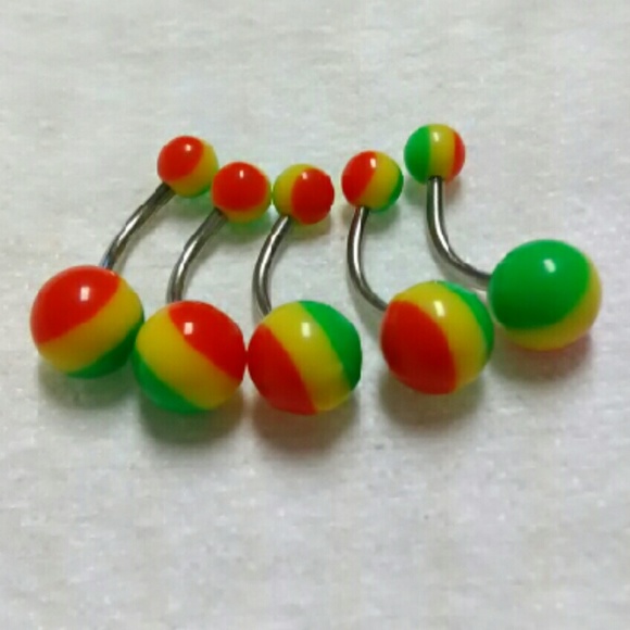 Red Yellow and Green Ball Belly Button Rings