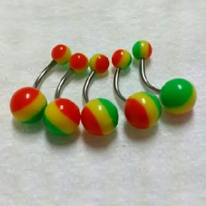 Red Yellow and Green Ball Belly Button Rings