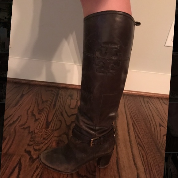Tory Burch brown leather heeled boots
