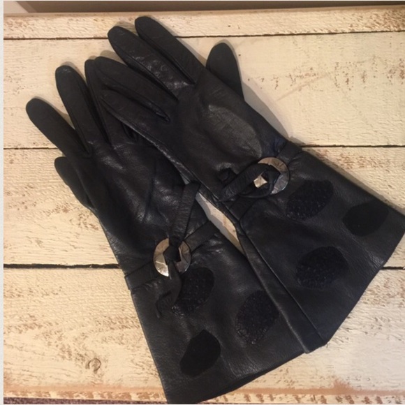 Black leather gloves