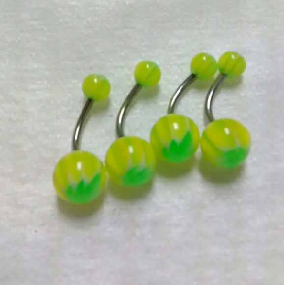 Green Leaf Lime Green Ball Belly Button Rings