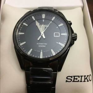 Men's black Ion plated Seiko watch new