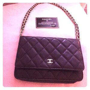 CHANEL Wallet Chain Shoulder Bag Black Gold