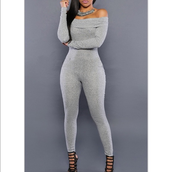 New Gray one off the shoulder piece jumpsuit