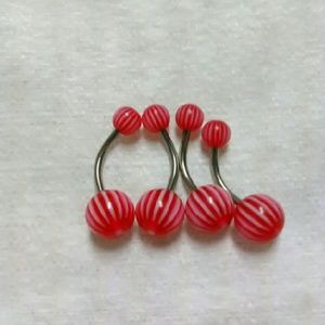 Red with White Stripes Ball Belly Button Rings