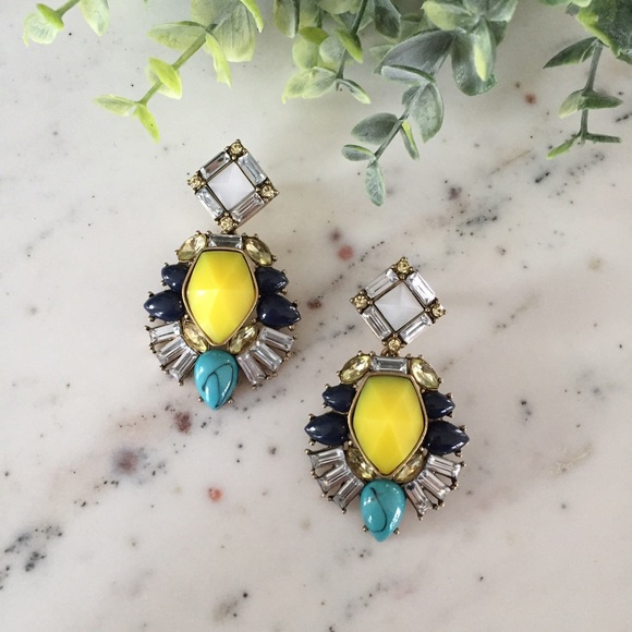 "Lucia" Earrings || Yellow & Blue Jewel Statement - Picture 2 of 6
