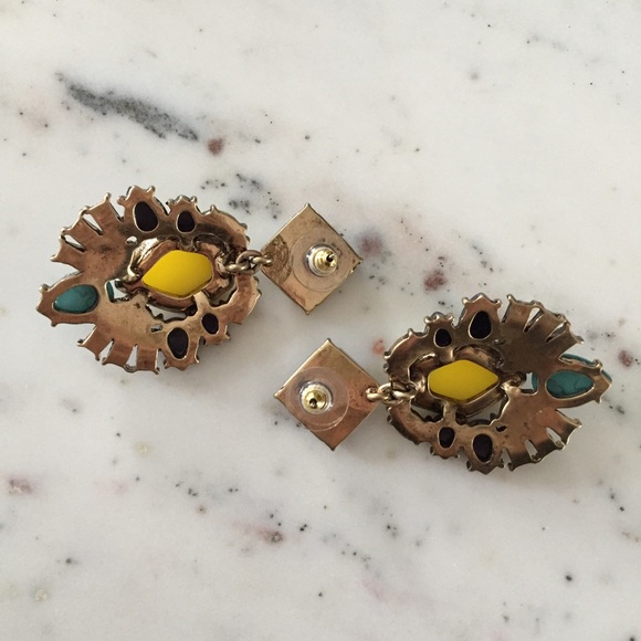 "Lucia" Earrings || Yellow & Blue Jewel Statement - Picture 3 of 6