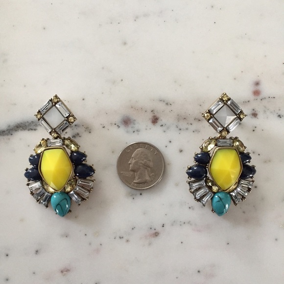 "Lucia" Earrings || Yellow & Blue Jewel Statement - Picture 4 of 6