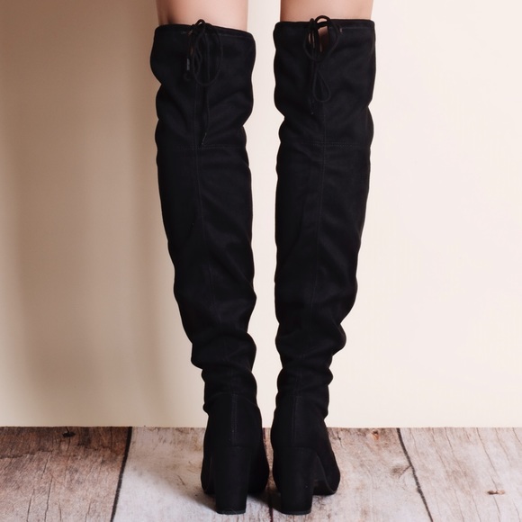Black Suede Over the Knee Boots - Picture 3 of 4