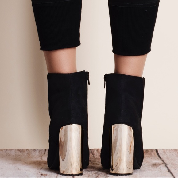 Black Suede Chrome Heeled Boot - Picture 3 of 3