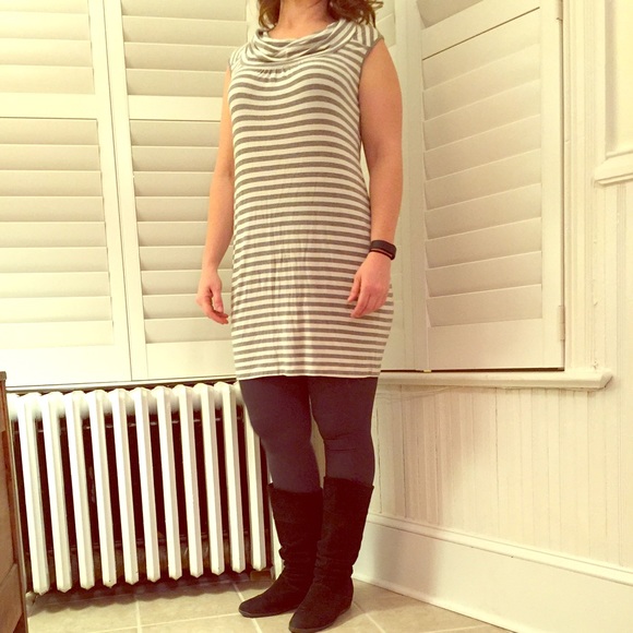 White and get stripe dress w/ cowl neck