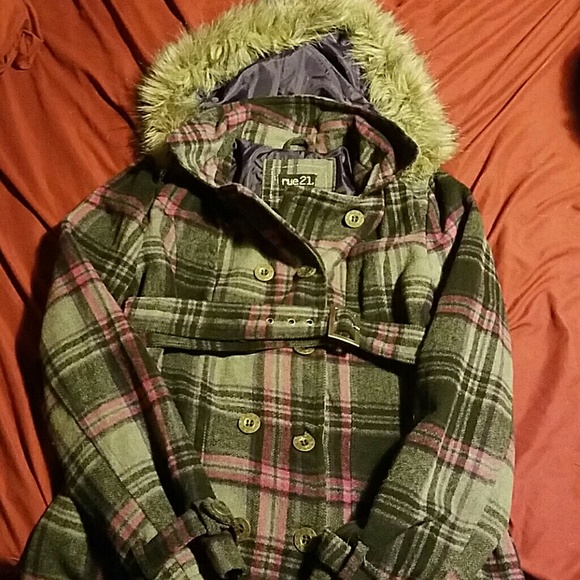 Plaid pea coat with belt