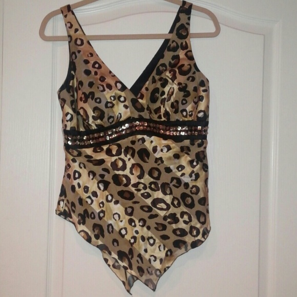 Cache Silk Leopard Print Size 8 Top - image 1