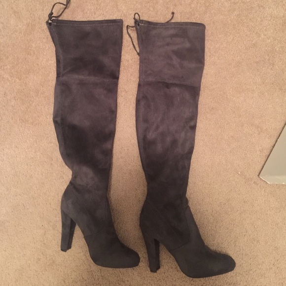 Hazel Grey Suede Knee High Boots – Mint Velvet Suede dark grey over the knee boots