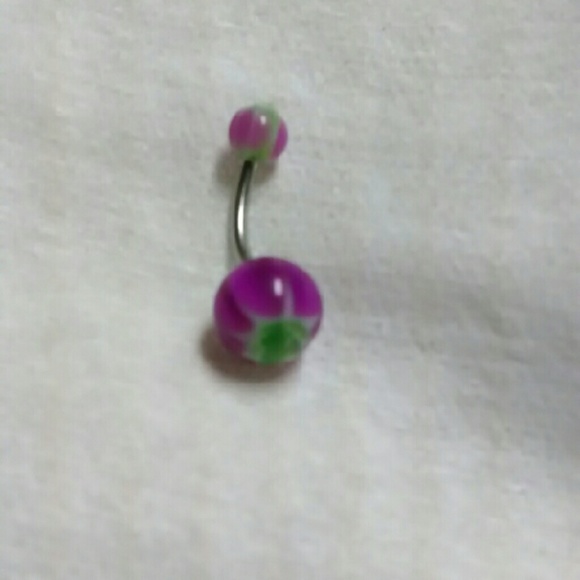 Green Leaf Purple Ball Belly Button Ring