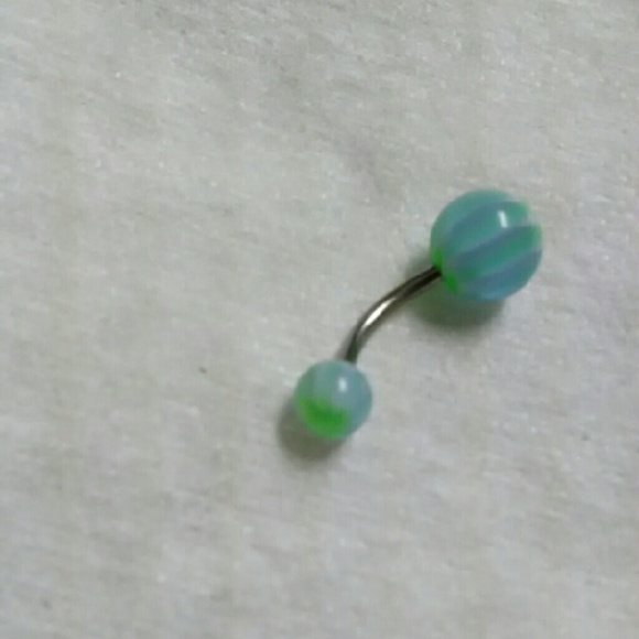 Green Leaf Blue Ball Belly Button Ring - Picture 2 of 4