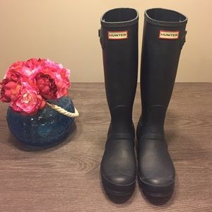 Navy Matte Hunter Rain Boots Tall