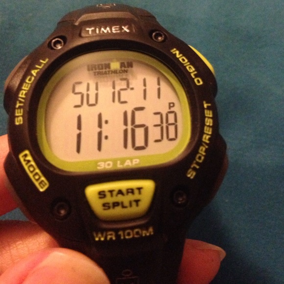 Men's Timex watch in black with lime green accents