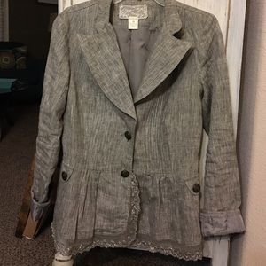 Gray linen jacket with lace trim
