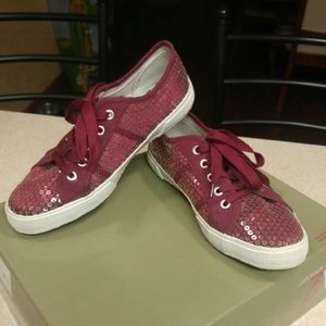 Maroon sequined sneakers from Vanity Sz 8
