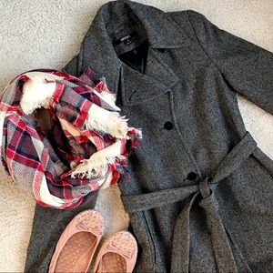 DKNY Herringbone Wool Blend Coat