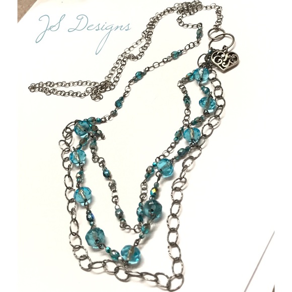 Long Triple Strand Sterling Silver Blue Necklace - Picture 2 of 3