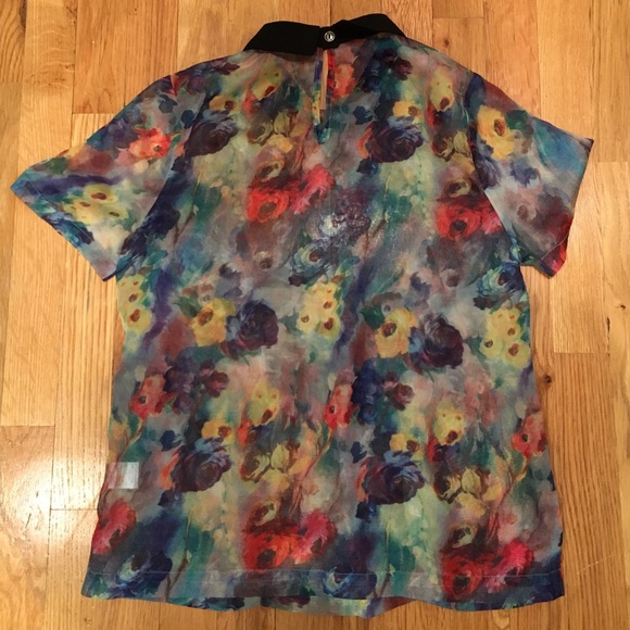 Cotton Candy sheer floral short sleeve silk blouse - Picture 2 of 3