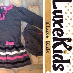 Heartstrings Gray Pink & White Long-sleeve Dress