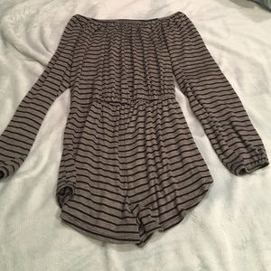 Black and grey stripped off the shoulder romper